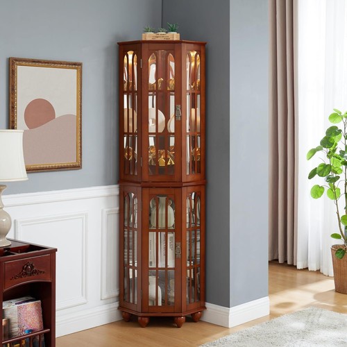 Lighted wooden corner curio - lighted,