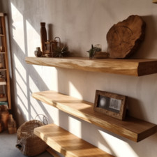 Scaffale massello galleggiante in rovere fatto a mano bordo vivo, bordo Waney, rustico, legno duro 200 mm D