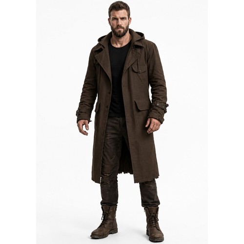 Mens distressed hooded trench - hooded,