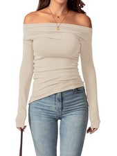 Top da Donna con Spalle Scoperte, Eleganti, Asimmetrici, Aderenti, A Manich7787