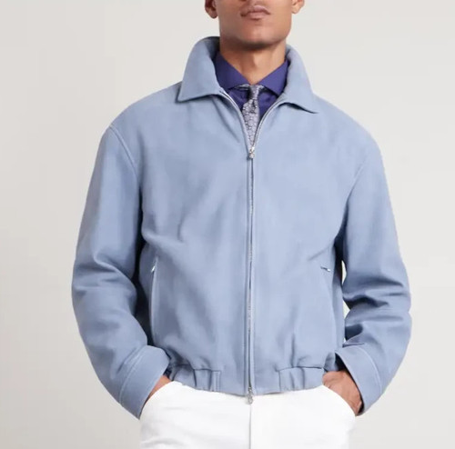 Giacca pelle blu - pelle, pura