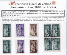 1949 TRIESTE A - n. 43/45 Set Tre Valori NUOVO (MNH/**)+USATO + 5 Lire Quarter Us