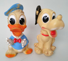 2 pupazzi gomma Ledra Paperino Pluto Walt Disney Ledraplastic Vintage h14cm-XXX