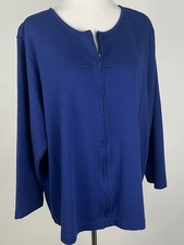 Giacca in maglia DENIM & CO L/S cotone-poliestere con zip frontale e dettaglio a costine - 2X, Navy