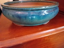 Vaso per bonsai smaltato blu in gres, 23 x 28 cm, 1.7 kg