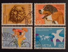 Francobolli Svizzera Scultura Cane Bernese Mc 1256/1259 Yt 1185/1188 1983
