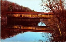 Cartolina Perrines Bridge in legno ricoperto Wallkill River Rifton NY New York vintage