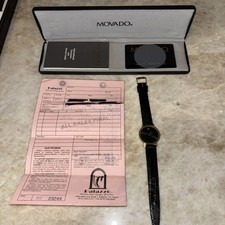 Orologio Unisex Movado Museum Cinturino Lucertola Oro 87-45-882 Quadrante Nero NECESSITA BATTERIA