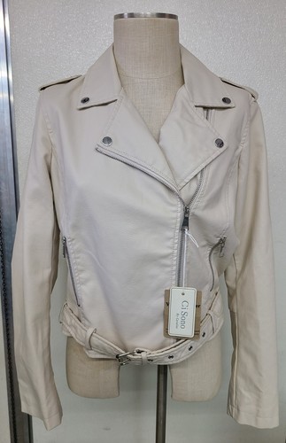 Giacca moto ecopelle beige - giacca,