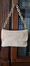 Borsa Uncinetto  fatta a mano con fettuccia panna, da portare a mano o spalla