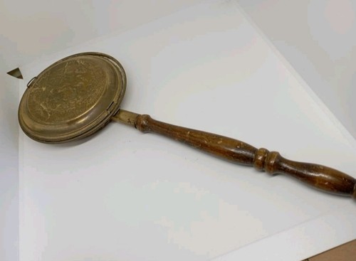 Antique brass bed warmer with - brass,