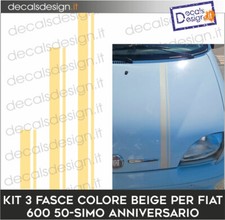 kit adesivi fasce auto fiat 600 50-simo anniversario cofano + tetto+baule beige