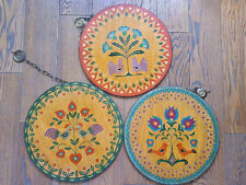 3 grandi pannelli etnici dipinti a mano, leggere finiture in oro decori alpini