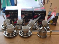 6 TAZZINE caffè VEV Viganò Kontessa + zuccheriera acciaio inox ceramica dorato