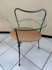 COMODINO TAVOLINO LIPPARINI In FERRO BATTUTO, VETRO e CUOIO