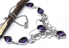 925 Sterling Silver Purple Amethyst Gems Handmade Jewelry Necklace