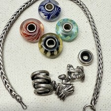 Bracciale TROLLBEADS 925 catena coda di volpe 7" 7 ciondoli perle di vetro NO CLASP sterling