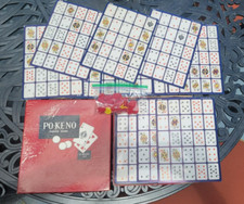 VINTAGE Pokeno Po-Ke-No Poker Keno Gioco Set 12 Tavole Gli Stati Uniti Carte da gioco co