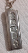  Catena con ciondolo a forma di lingotto in argento 925 Vintage Pesa 37 Grammi 