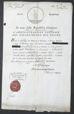 Repubblica Cisalpina - Dipartimento del Ticino - Licenza di porto d'armi - 1802