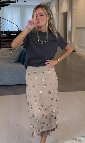 Gonna midi zara nuda beige - gonna, con