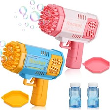 2PCS Pistole a Bolla per Bambini Macchina a Bolle 40 Fori 5000+ Bolle/min con Soluzione