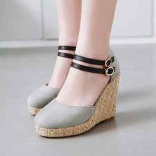 sandali chiusi zeppa 11 cm Platform plateau grigio espadrillas pelle sintetica