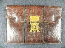 Antica Borsetta in pelle BORSELLO MARRONE SCURO Porta Documenti VINTAGE D'EPOCA