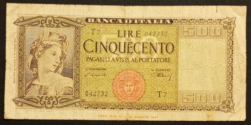 500 lire 1947 bb italia - lire, 20/03/1947