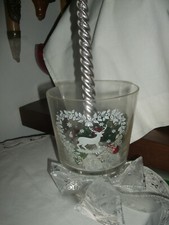 PORTA CANDELA VETRO RENNA NATALE BICCHIERE CENTRO TAVOLA ARGENTO CM 16