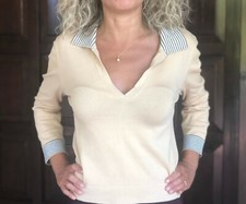 Maglietta elasticizzata Sisley con colletto a punta stile anni 70, taglia s