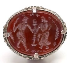 Antico anello antico con timbro in argento puro con sigillo in pietra intagli...