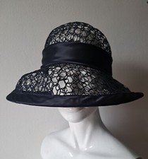 Cappello MARZI Firenze Vintage Rete Raso Elegante Cerimonia Largo Grande Italy