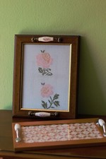 Set 2 Vassoi Aperitivo Cocktail Rettangolare Vintage Ricamato a Mano