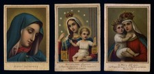 antico santino cromo 3 oleografie-holy cards MADONNA ADDOLORATA SCAPOLARE AIUTO