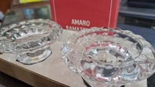 SET DI 2 PORTACANDELE CRISTALLO VETRO ROTONDO FORMA 9.5 cm BUONE FESTE AMARO R.