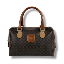 Borsa Celine Macadam Mini Boston in pelle PVC marrone con design trionfo italia