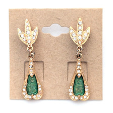 Orecchini clip lampadario verde guillochet smalto glam gioielli vintage