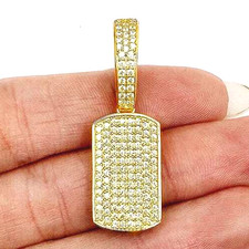 Ciondolo targhetta cane taglio tondo creato in laboratorio diamante oro giallo 14 kt oltre 1,00 ct