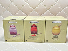 Le Creuset Jar vaso per marmellata pentola per miele con spargitore e dipper set 3 pezzi 15 oz gres NUOVO