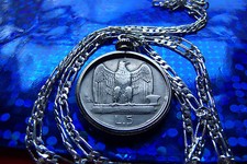  Moneta 5 Lire Aquila Italiana 1926-1930 Argento CIONDOLO SU CATENA 22" Argento 925