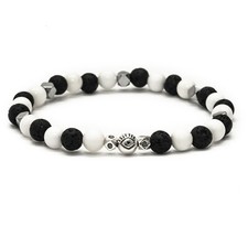 Bracciale bianco nero braccialetto pietra lavica cubi EMATITE malocchio argento