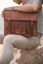 Borsa per laptop BRIEFCASE MESSENGER SATCHEL BORSELLO in vera pelle vintage d...