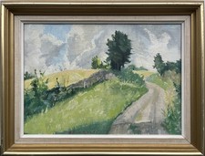 Quadro a Olio Impressionista Jorn Glob Estivo Viottolo di Campagna Danimarca Mid