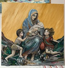 Quadro Olio su Tela "Donna con Bambino” 50x50, RCafarotti, No Tano Festa, Lodola