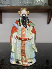 Statua divinità orientale dipinta a mano statuina saggio porcellana cinese vintage