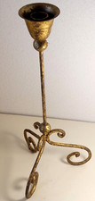 PORTACANDELA- IN FERRO BATTUTO VERNICIATO DORATO-FATTO A MANO-CANDELIERE-D'EPOCA