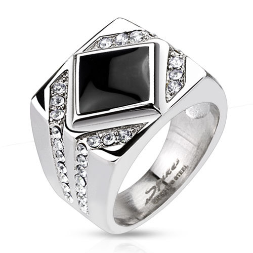 Acciaio anello onice zirconia - onice,