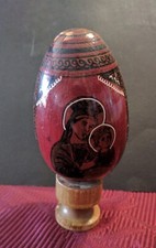 Vecchia icona uovo di legno dipinto a mano cm 20 peso g.96