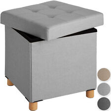 Sgabello Imbottito con Effetto Lino Scompartimento Cubo per Seduta Arredamento 